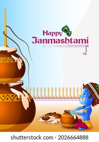 Lord Krishna Indian God Janmashtami festival holiday. Vector illustration