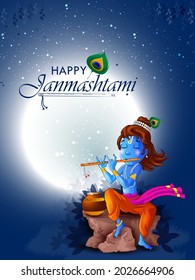 Lord Krishna Indian God Janmashtami festival holiday. Vector illustration