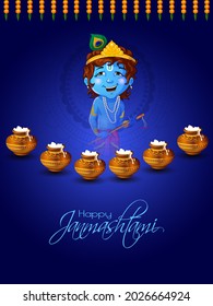 Lord Krishna Indian God Janmashtami festival holiday. Vector illustration
