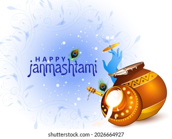 Lord Krishna Indian God Janmashtami festival holiday. Vector illustration