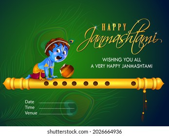 Lord Krishna Indian God Janmashtami festival holiday. Vector illustration