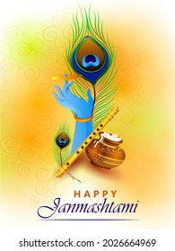 Lord Krishna Indian God Janmashtami festival holiday. Vector illustration