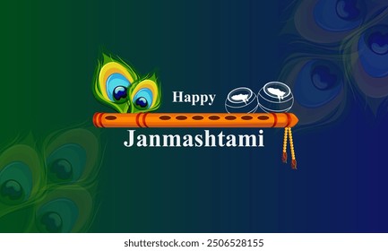 Lord Krishna Indian God Janmashtami festival holiday. Vector illustration