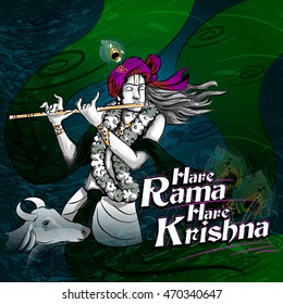 Lord Krishna Indian God Janmashtami festival holiday. Vector illustration