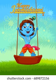 Lord Krishna Indian God Janmashtami festival holiday. Vector illustration
