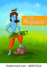 Lord Krishna Indian God Janmashtami festival holiday. Vector illustration