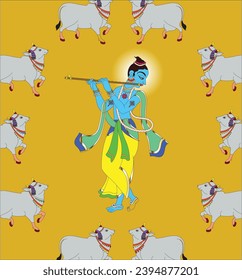 Lord Krishna in Indian mythology. Wall painting in Rajasthan India. Kalamkari. for a coloring book, textile fabric prints, phone case, greeting card. logo, calendar	
