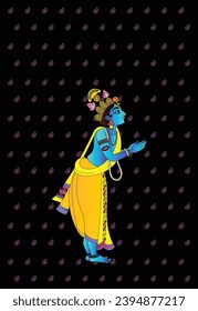 Lord Krishna in Indian mythology. Wall painting in Rajasthan India. Kalamkari. for a coloring book, textile fabric prints, phone case, greeting card. logo, calendar	
