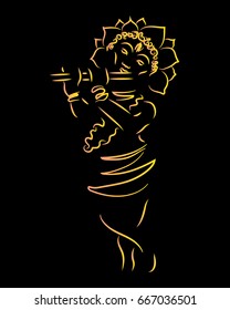 Lord Krishna. Janmashtami. The birth of Krsna. Silhouette of a deity. Sketch. Can be used as a design element.