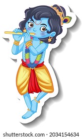 Lord Krishna kid cartoon character sticker  illustration
