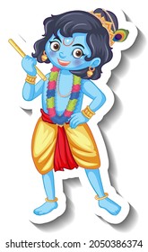 Lord Krishna kid cartoon character sticker  illustration