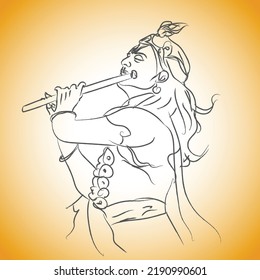 lord krishna line art isolate white background