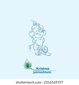 lord krishna line drawing illustration for krishna janmashtami