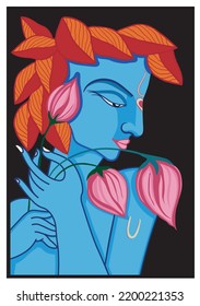 Lord Krishna with lotus, vector illustration 