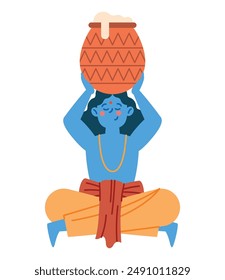 lord krishna with makhan cream for janmashtami isolated