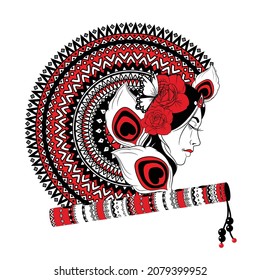 Lord krishna with Mandala graphic red and black design with illustration.