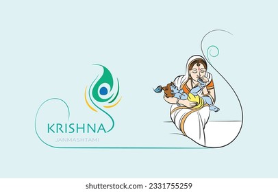 lord krishna with mother creative illustration for krishna janmashtami