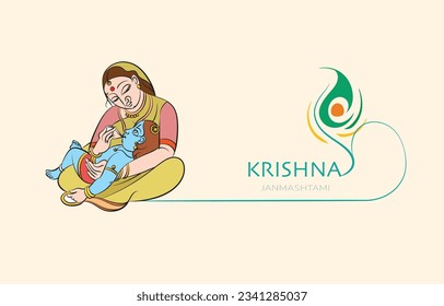 lord krishna with mother illustration for krishna janmashtami