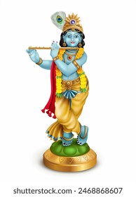 Lord Krishna murti isolated on white. Vector illustration.