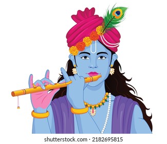 Lord Krishna playing bansuri, dahi handi celebration in Happy Janmashtami festival of India