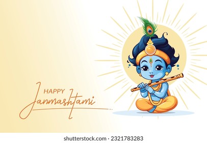 Lord Krishna playing bansuri (flute) in religious festival background of Shri Krishan Janmashtami