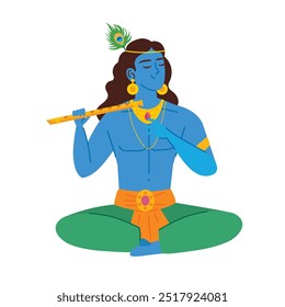 lord krishna playing bansuri isolated