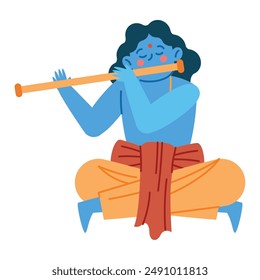 lord krishna playing flute isolated