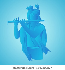 Lord Krishna playing flute vector blue illustration design.