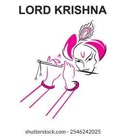 Lord Krishna Playing Flute Vector Illustration, Lord Krishna Vector Laser CNC Design, Krishna Logo
