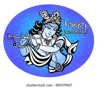 Lord Krishna playing the flute. Vector illustration for the Indian festival of janamashtmi celebration
