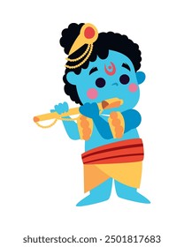 lord krishna plays his flute isolated