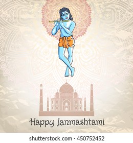 Lord Krishna Plays His Flute against the background of the mandala vector art