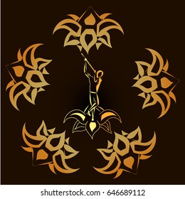 Lord Krishna Plays His Flute against the background of the lotus
