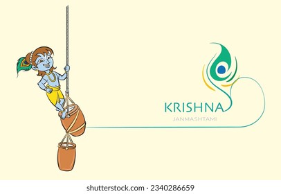 lord krishna with pot creative illustration for krishna janmashtami