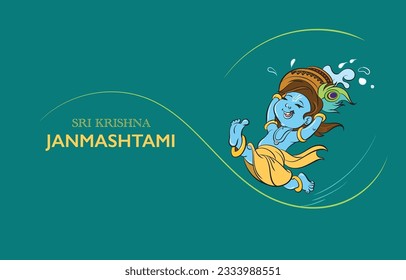 lord krishna running  with pot color illustration for krishna janmashtami