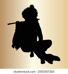  Lord Krishna Silhouette with Flute on Golden Background