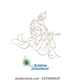 lord krishna simple line drawing illustration for krishna janmashtami