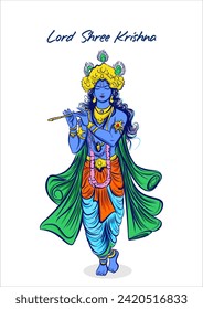 lord krishna simple line drawing illustration for krishna janmashtami
