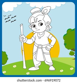 Lord Krishna standing with a stick