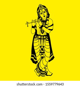 Lord Krishna Vector Illustration | One Click to change color | God Krishna Editable Vector Illustration