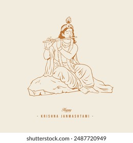 Lord Krishna's minimal line drawing illustration, outline sketch for Krishna Janmashtami's social post design 
