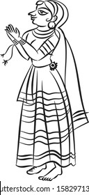 lord krishna's sevika or servant cow herd girls gopika drawn in Madhubani style for textile printing