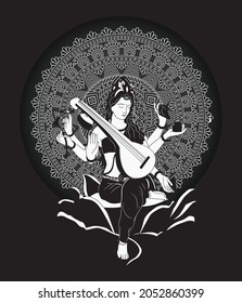 Lord maa saraswati beautiful vector graphic illustration, maa saraswati t-shrit graphics design.