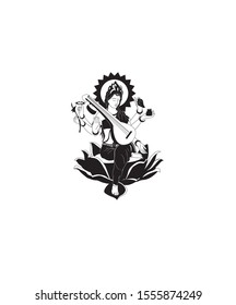 Lord maa sharda illustration, Lord sarswasti graphic design.