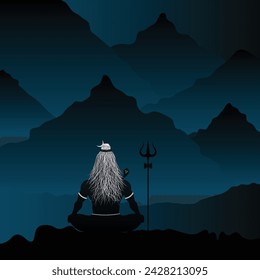 Lord mahadev in himalayas, Maha shivaratri festival vector background. 