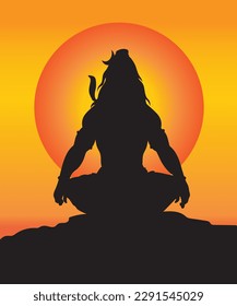 Lord mahadev vector graphic trendy silhouette design with orange background, lord Shiv graphic trendy design.