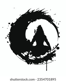 Lord mahadev vector graphic trendy silhouette design with grunge style background, lord Shiv graphic trendy tattoo design.