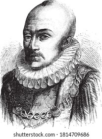 Lord of Montaigne, Vintage engraving. From Popular France, 1869.