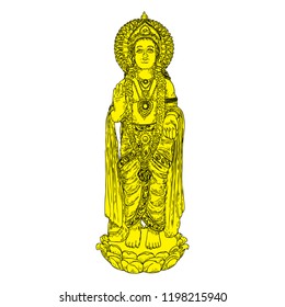 Lord Murugan classic statue drawing, God of war, son of Shiva and Parvati also known as Skanda. Vector.