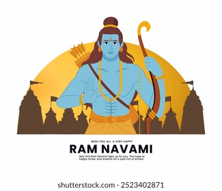 lord ram with bow arrow shree ram navami celebration ayodhya ram mandir background for religious holiday of india	
